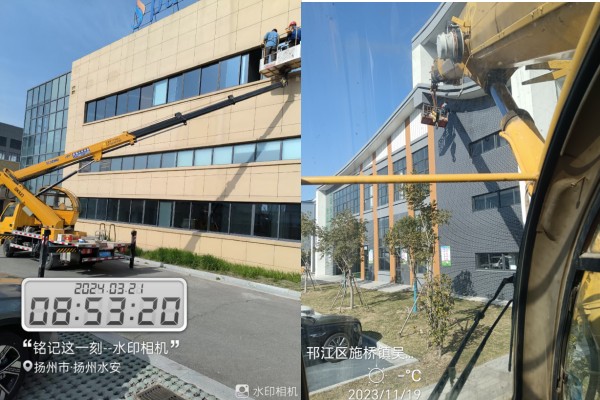 扬州施工现场16米高空作业车实拍 吊车尹登高设备